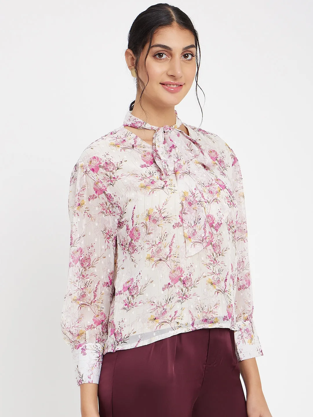 Madame Floral White Shirt Fine Weave