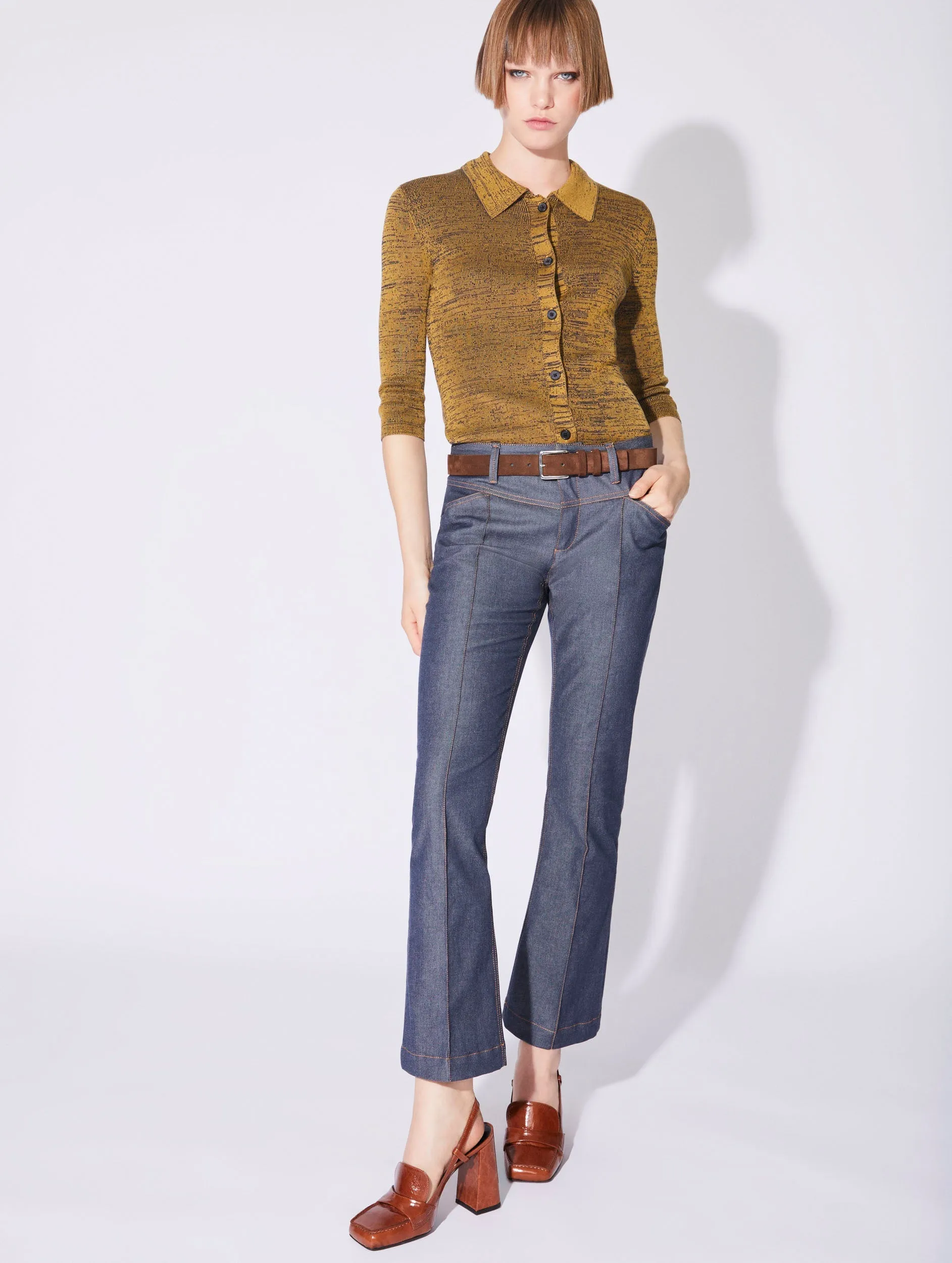 Blue washed denim 7/8 trumpet trousers Flexible Layer