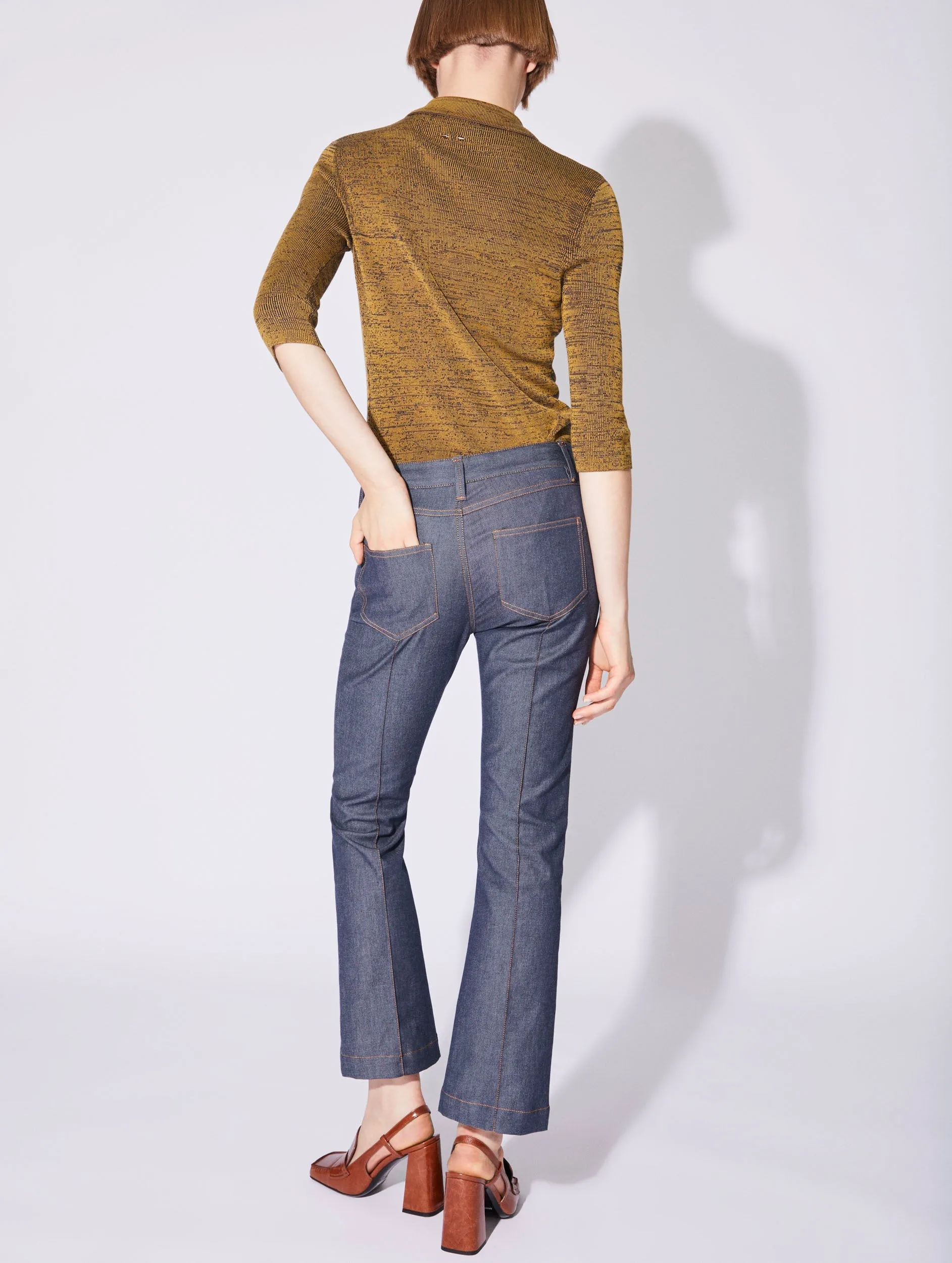 All Time Use Stretch Fit Blue washed denim 7/8 trumpet trousers