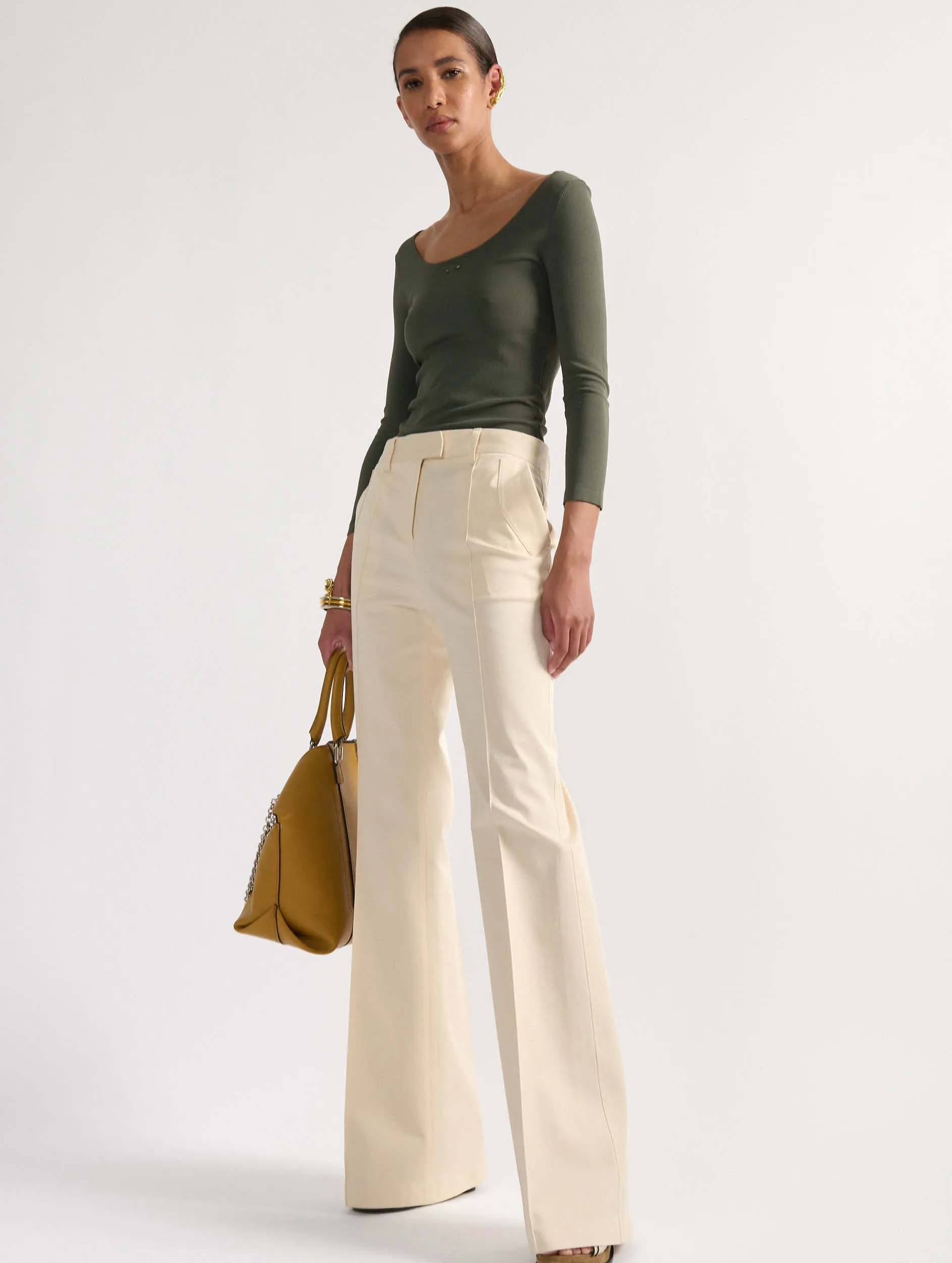 Sand stretch cotton gabardine bootcut trousers Weekend Ready Moisture Lock Technology