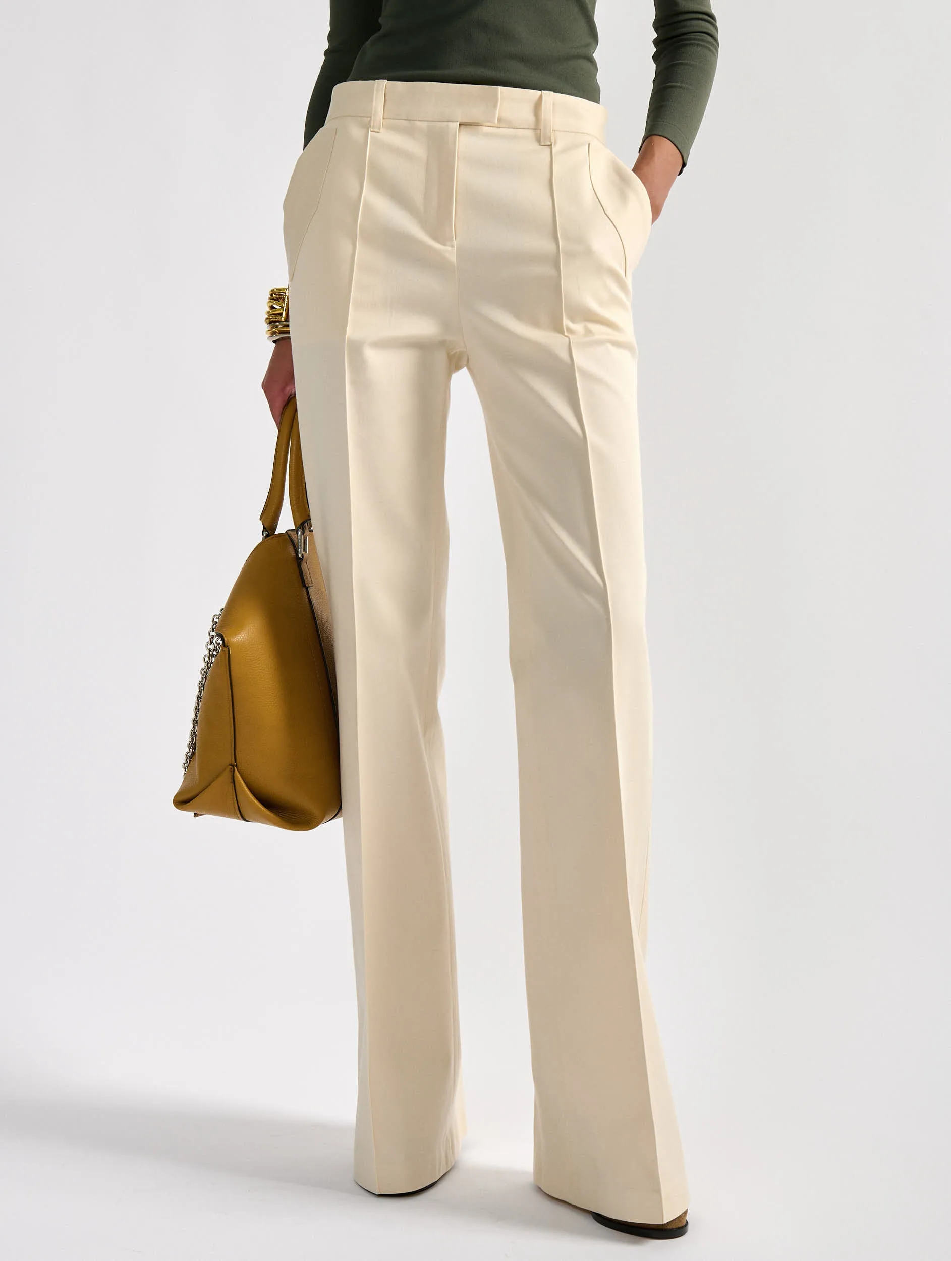 Flexible Cut Skinny Fit Sand stretch cotton gabardine bootcut trousers