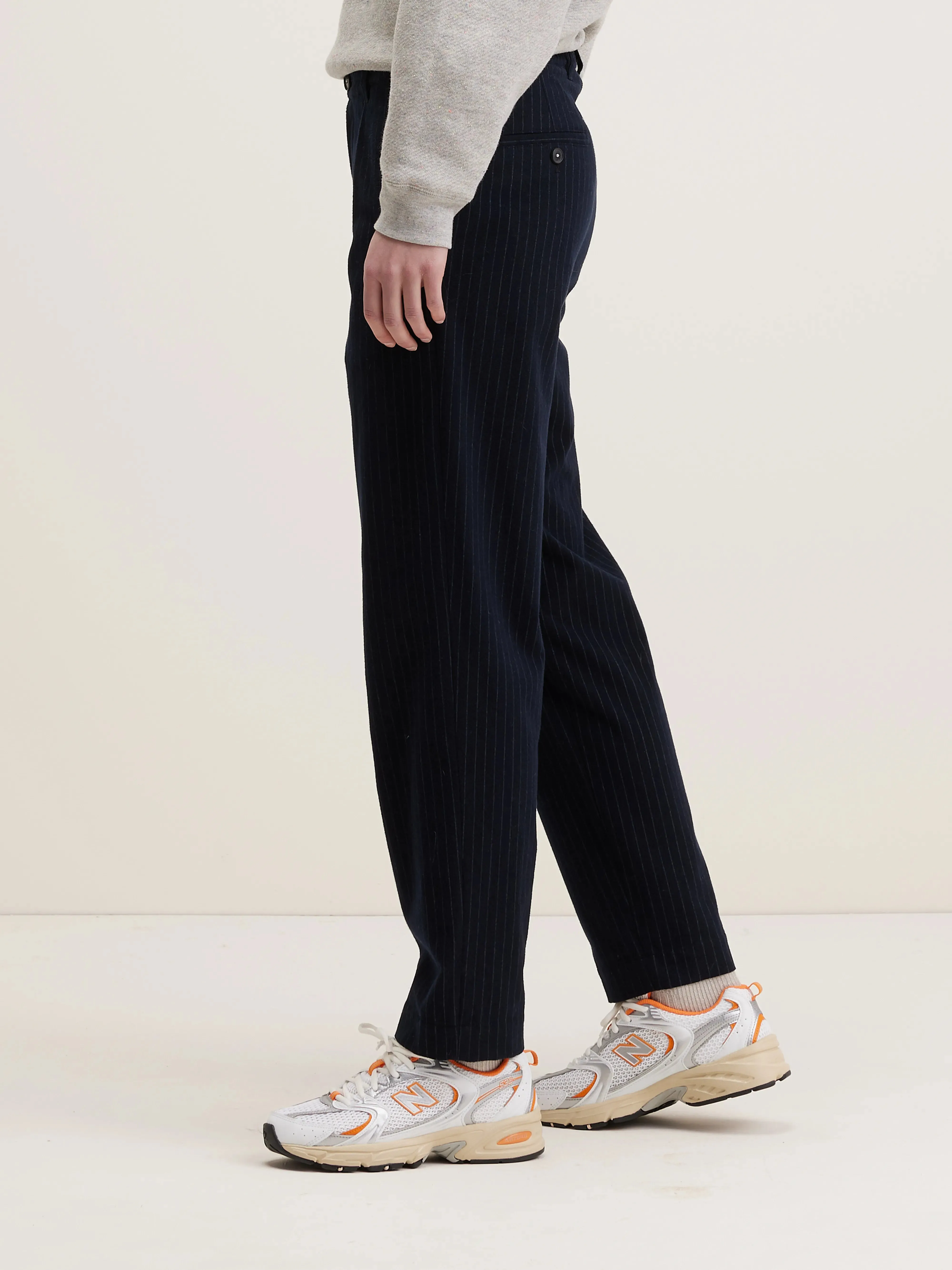 Fashion Comfort Wear Flat Lock Seams Villa pleated trousers (242 / W / STRIPE A)