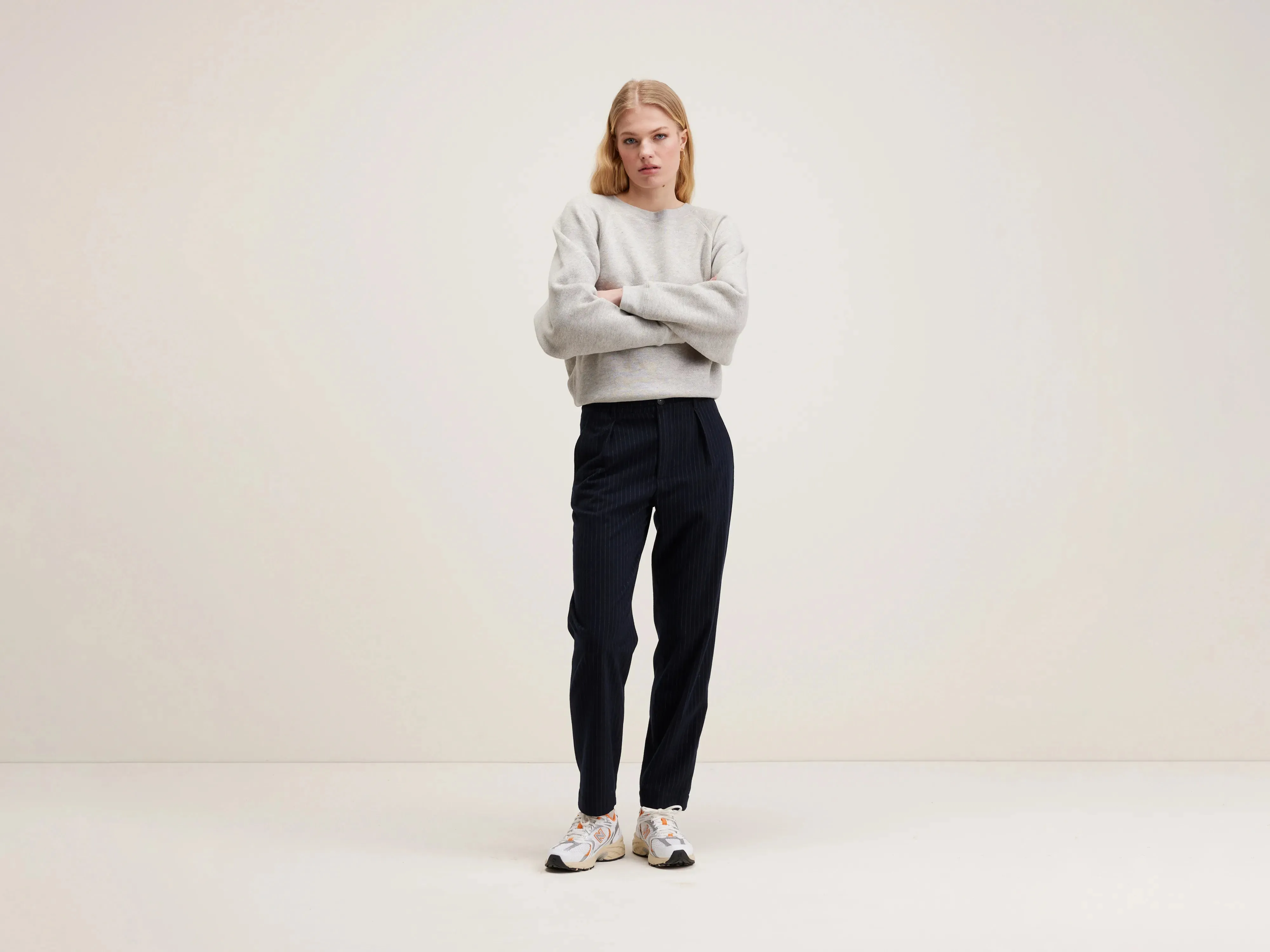 Anti Static Finish Flattering Style Villa pleated trousers (242 / W / STRIPE A)
