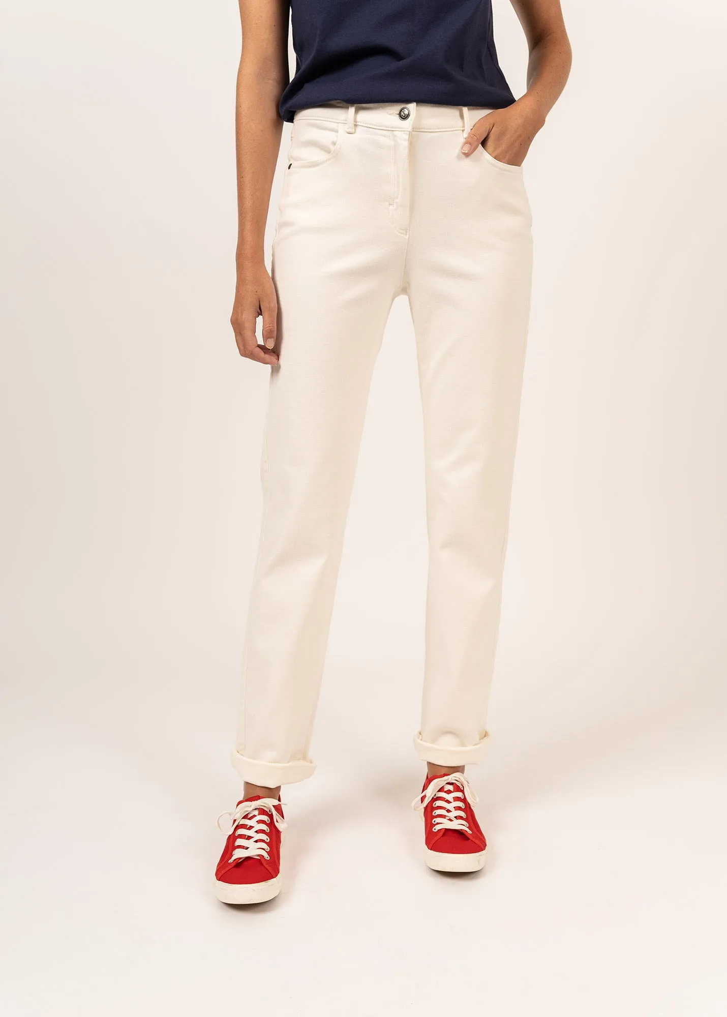 GridTexture Patricia straight pants - elastic waist, in cotton stretch (CRAIE)