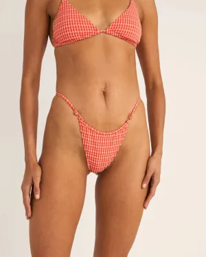 Rounded Seam Technique Double Layer Lining Lola Check Adjustable Side Hi Cut String Pant - Red