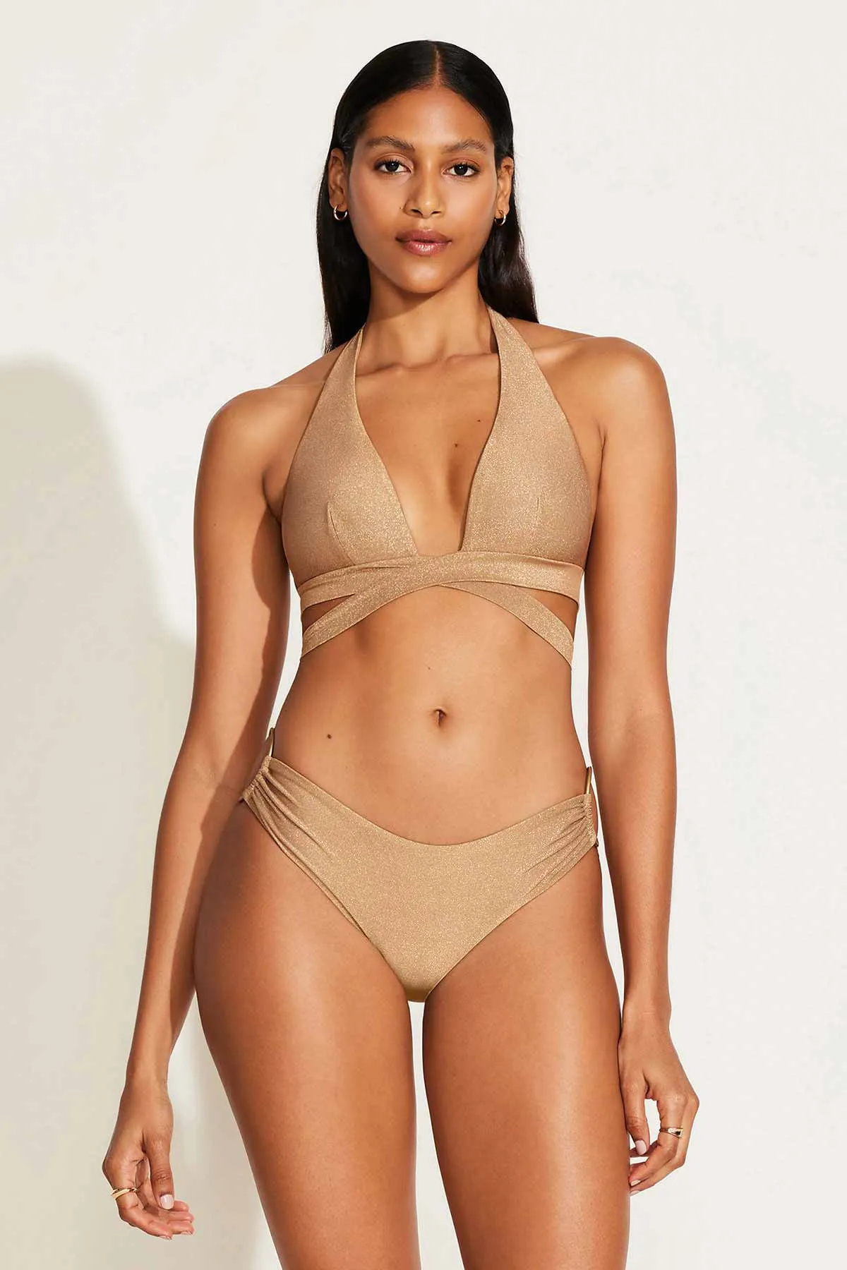 Quick Drying Inner Shell Sirena Wrap Top - Golden Glow Metallic