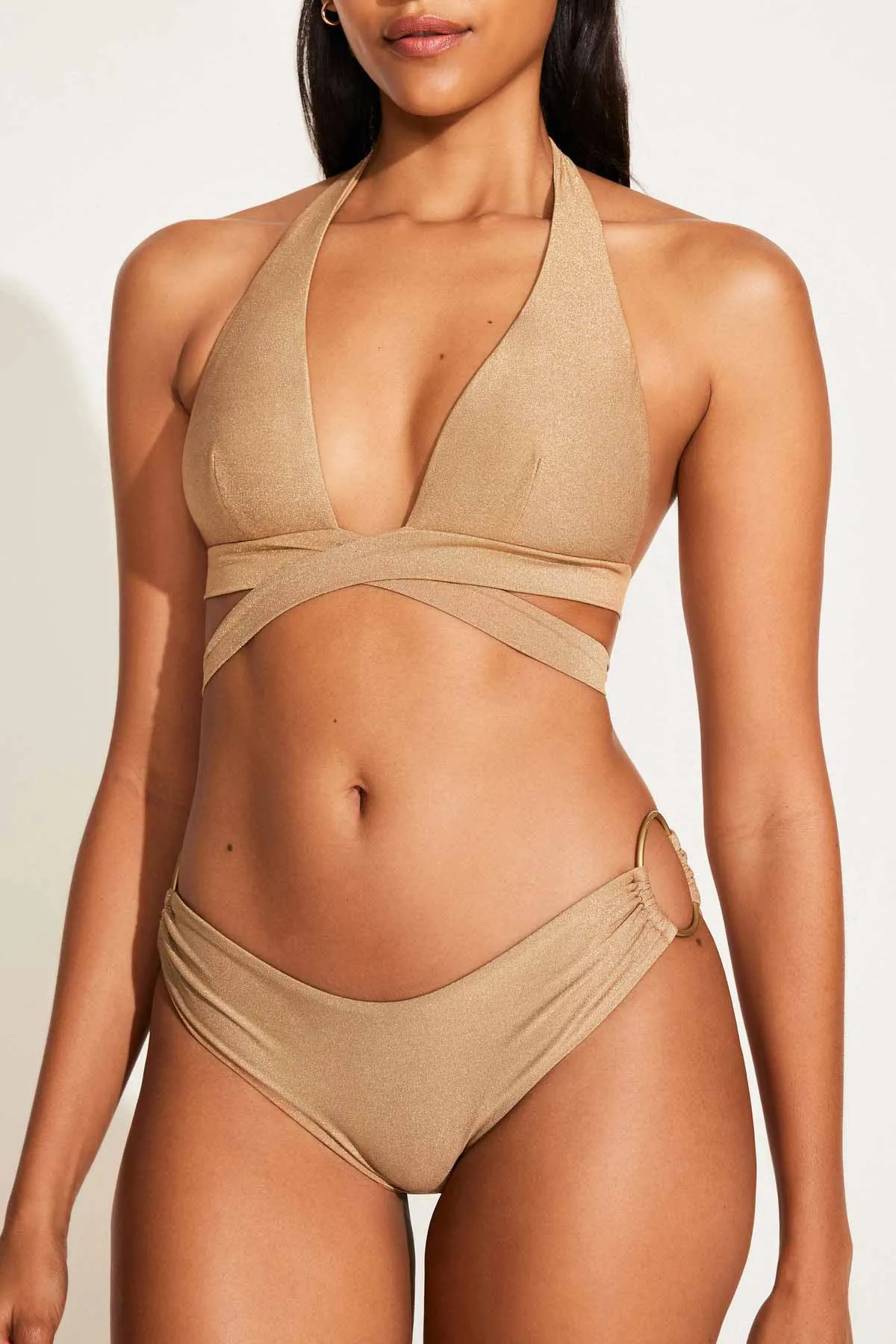 Sirena Wrap Top - Golden Glow Metallic Anti Chafe Edging Double Layered Cups