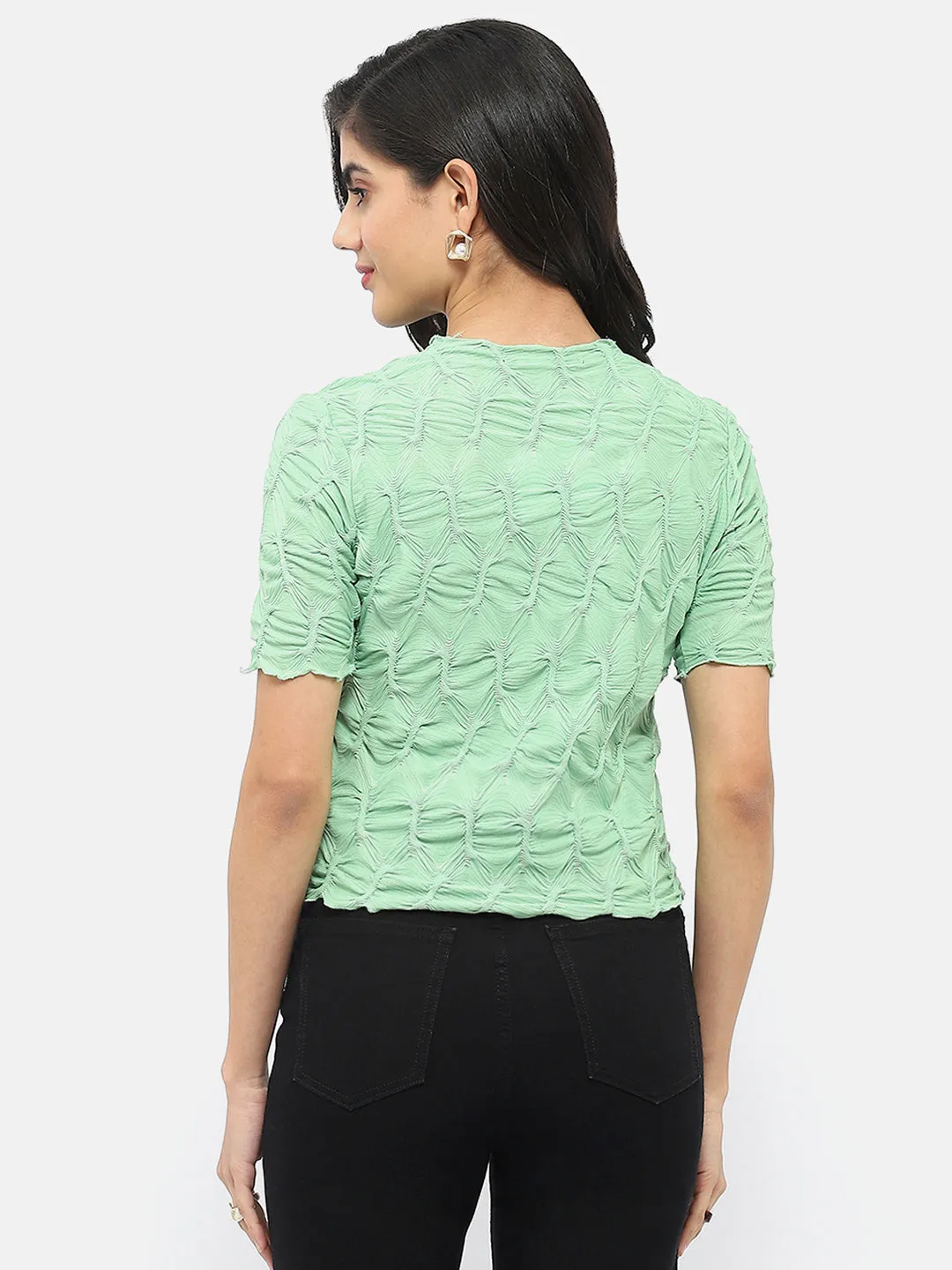 Madame Lettuce Hem Green Crinkled Top Summer Air
