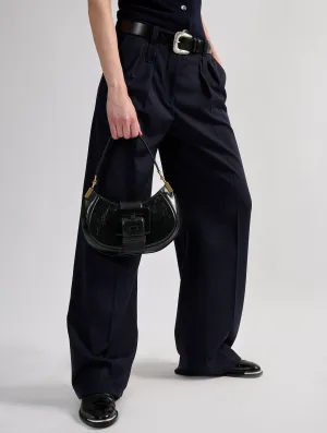 Urban appeal All-Day Wear Black stretch wool gabardine wide-leg trousers