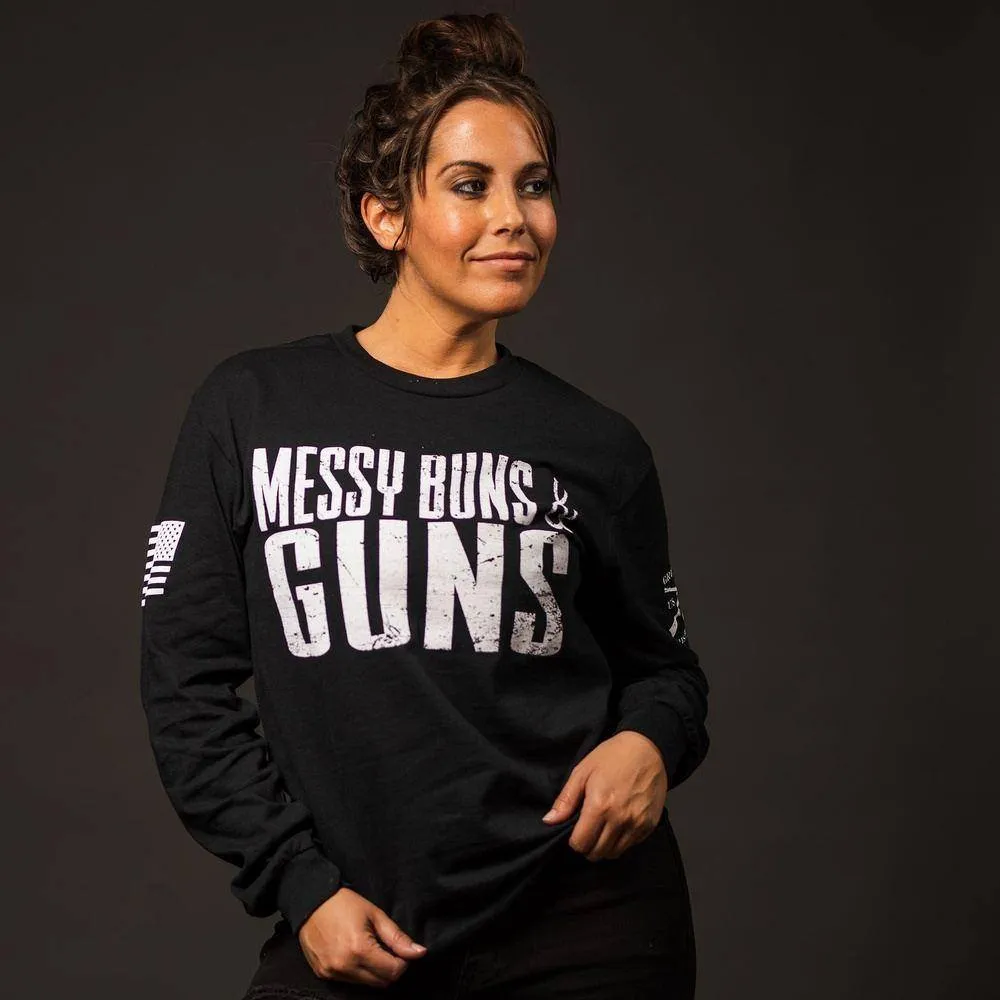 Women's Messy Buns & Guns Long Sleeve - Black Everyday Fit