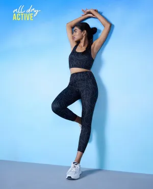 Slim Fit Hiking Trail Active Lifestyle Studio Practice Nykd by Nykaa High Rise Trendsetter Printed Legging-NYK121-Doodle Black Print