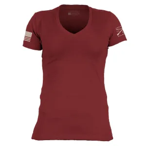 Basic T-Shirt Women's V-Neck - Red Plum WrinkleResistant Adult Wear