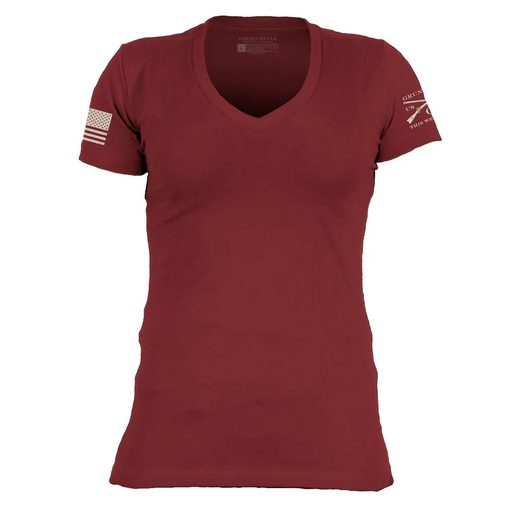 Basic T-Shirt Women's V-Neck - Red Plum WrinkleResistant Adult Wear
