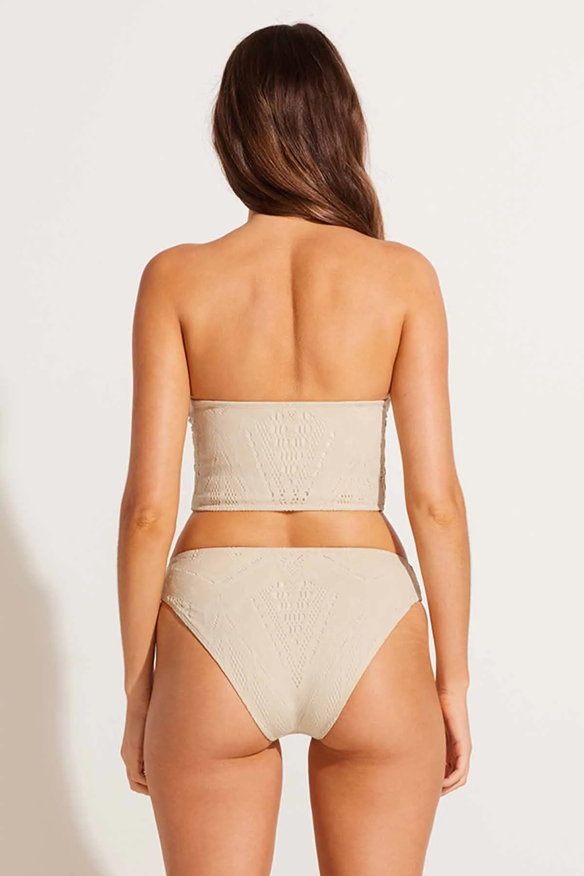 Cali High Leg Full Bottom - Natural Calico Crochet Moisture Wicking Fabric