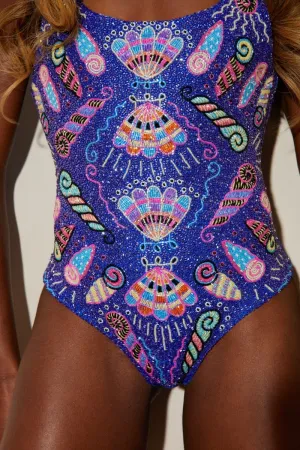 Oceanus x Zandra Rhodes Dream Shell Hand Beaded Swimsuit Purple Odor Resistant Textile