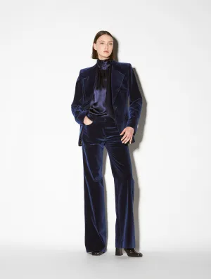 Flared blue velvet trousers Loose cut Functional Fit