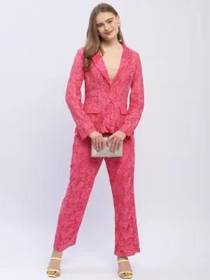 Soft and Stretchy Madame Pink Floral Lace Fabric Trouser