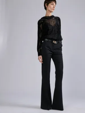 Black stretch wool gabardine bootcut trousers Water resistant coating SoftTouchFinish
