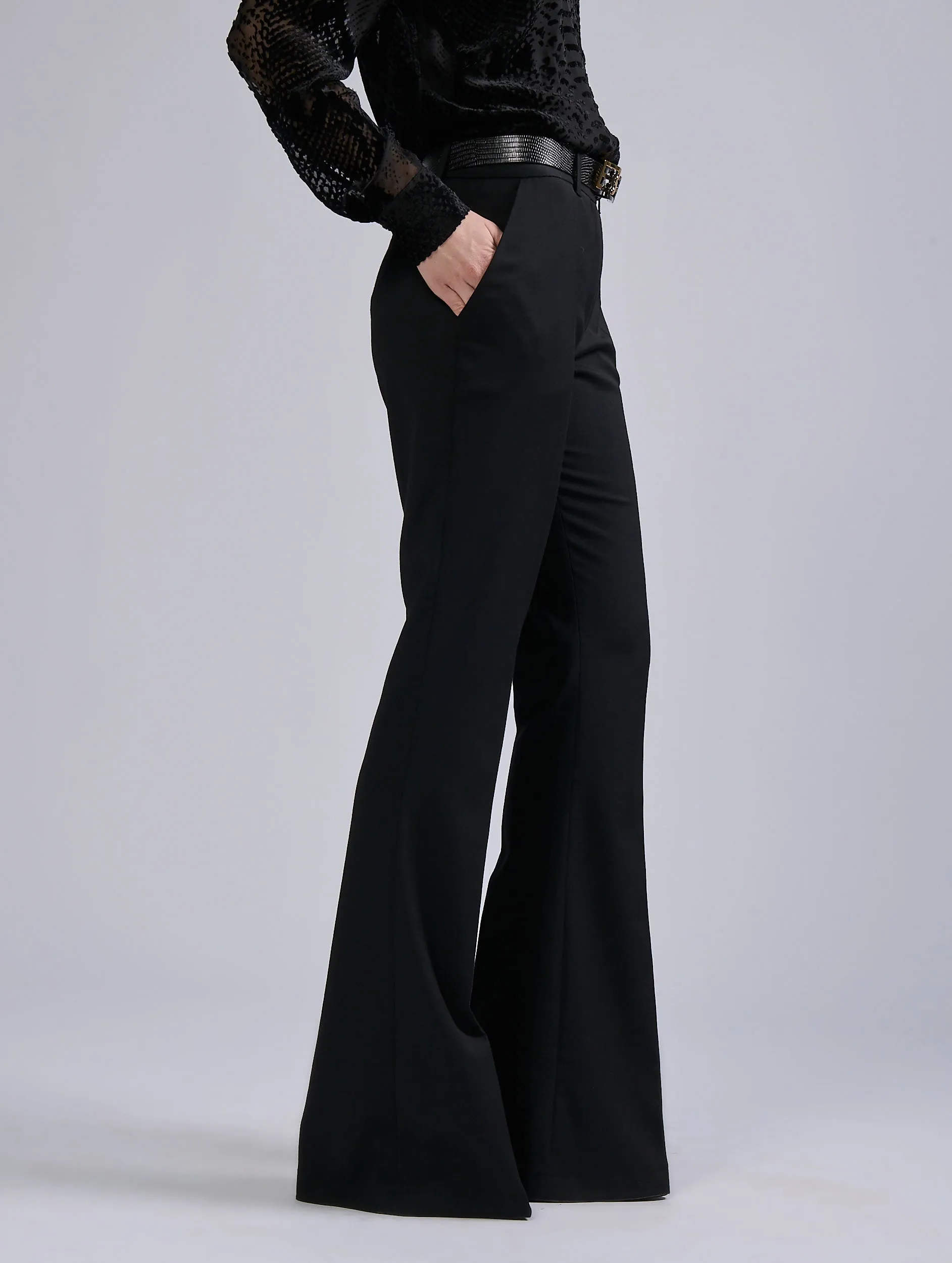 Breathable Lining Black stretch wool gabardine bootcut trousers