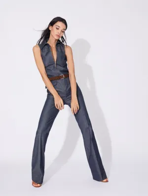 Dynamic Fit AbrasionResistant Blue washed denim trouser jumpsuit