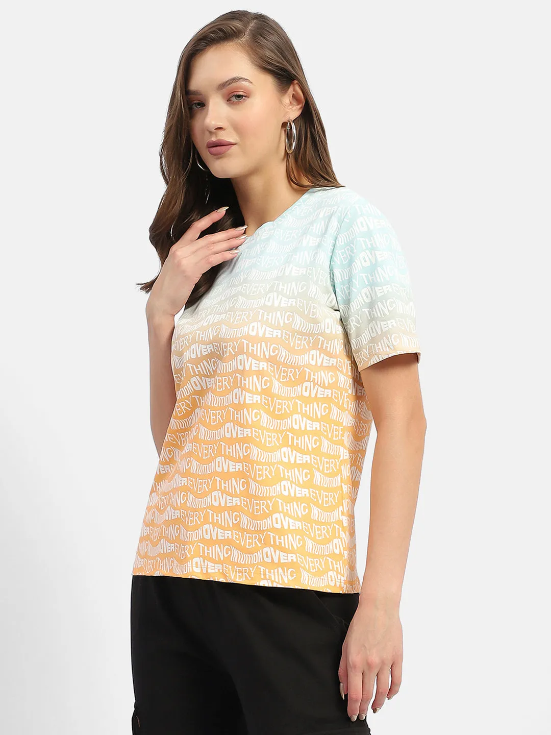 Multi Panel Structure Madame Typography Orange Ombre Effect T-Shirt