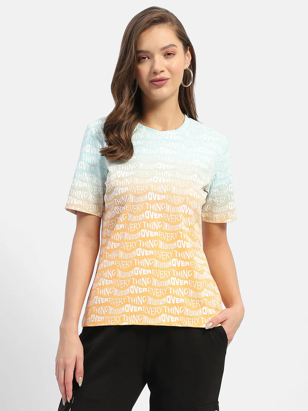 Madame Typography Orange Ombre Effect T-Shirt Colorfast Material