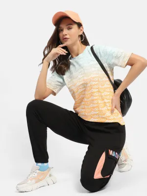 Madame Typography Orange Ombre Effect T-Shirt sporty and comfortable OekoTexCertified