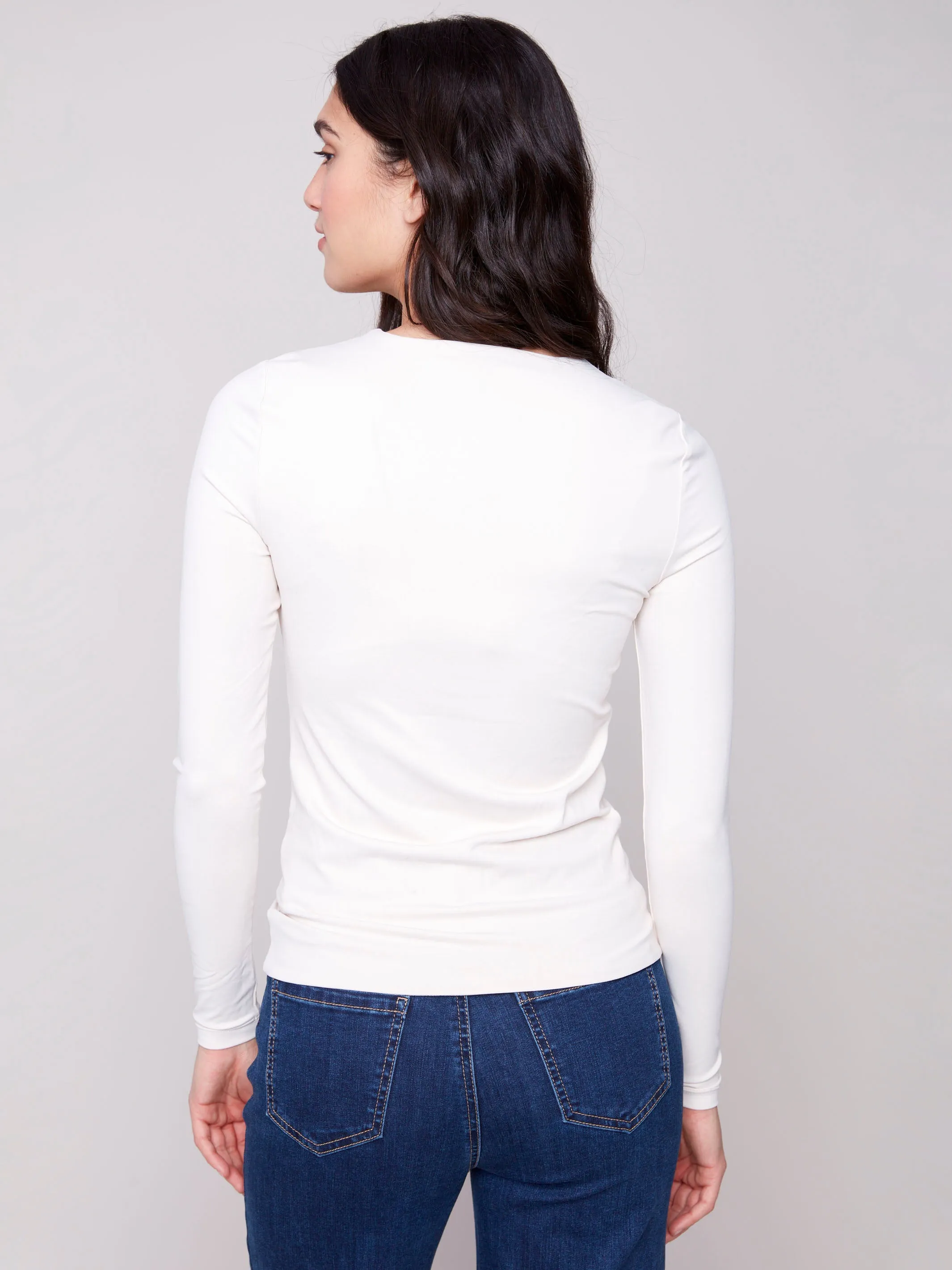 Adjustable Waistbands Easy Go Long Sleeve Super Stretch Top - Natural