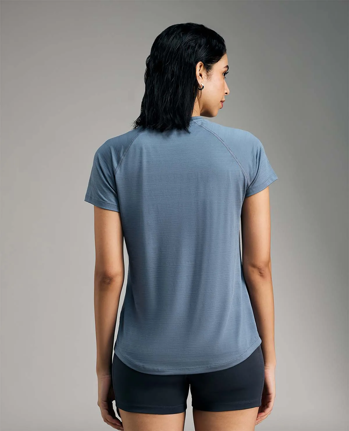 Regular Fit Basic Half Sleeves Top Grey EcoFriendly Dye Flexible Wear