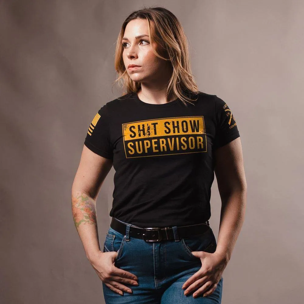 casual and comfortable Women's Sh*t Show Supervisor Slim Fit T-Shirt - Black