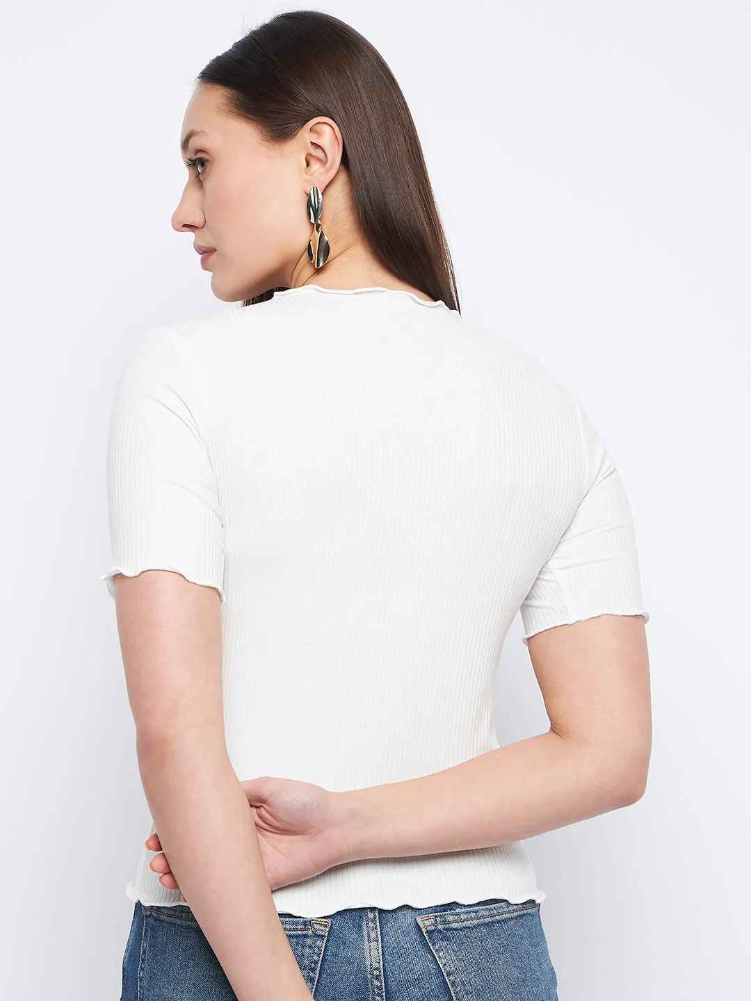 Hot Core Versatile Clothing Madame Solid White Lettuce Hem Top