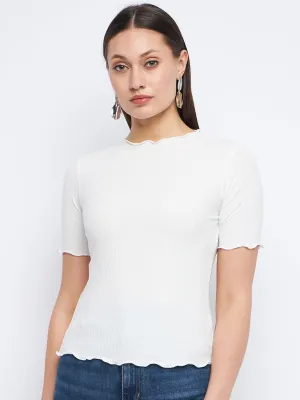 SweatWickingLining Madame Solid White Lettuce Hem Top