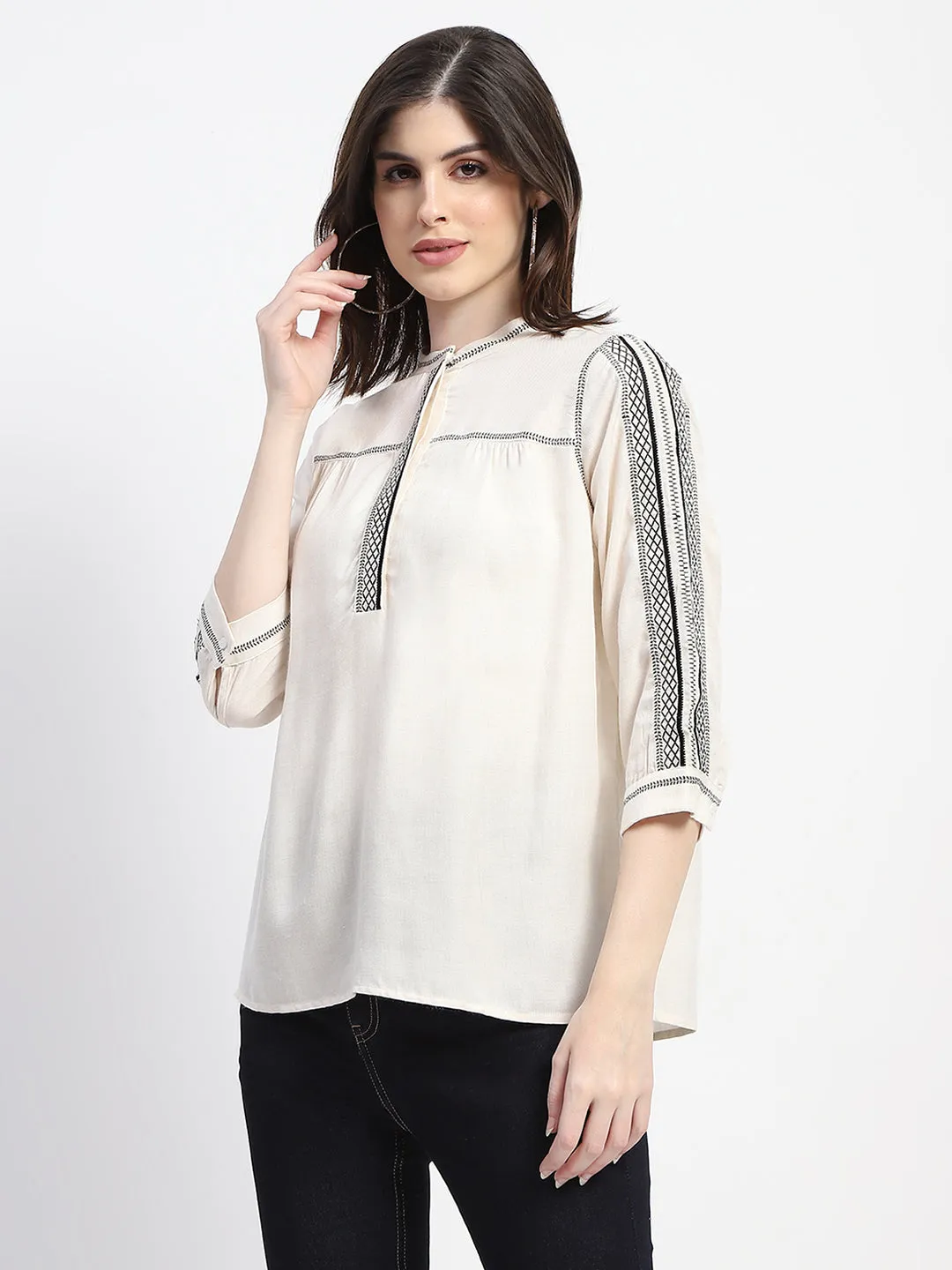 Madame Embroidered Off White Top LowProfile Design Antistatic