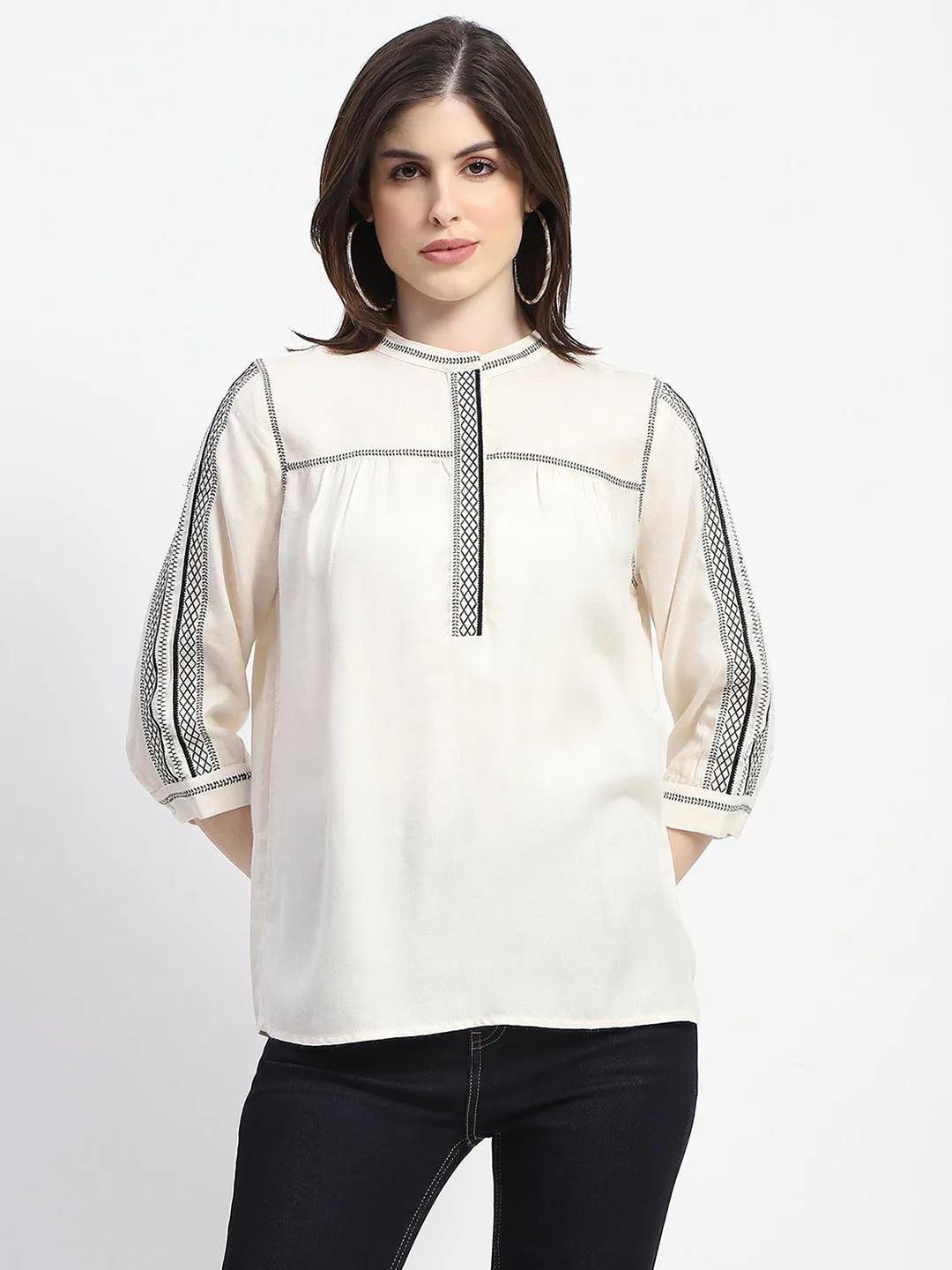 Madame Embroidered Off White Top Streetwear Style