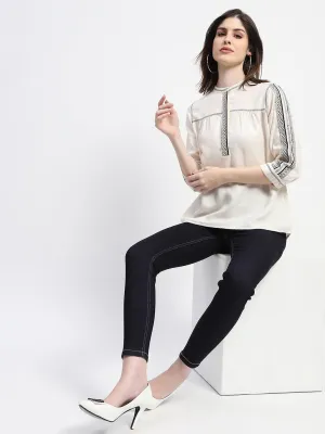 Madame Embroidered Off White Top SeamlessTransition Stylish Jacket
