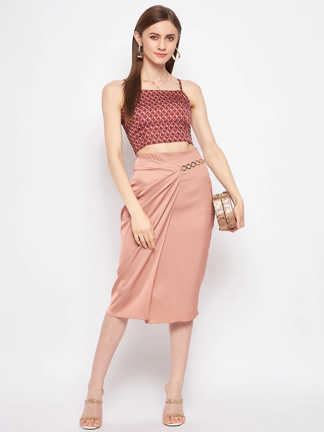 Madame Women Solid Camel Skirt Sustainable production Business Outfit