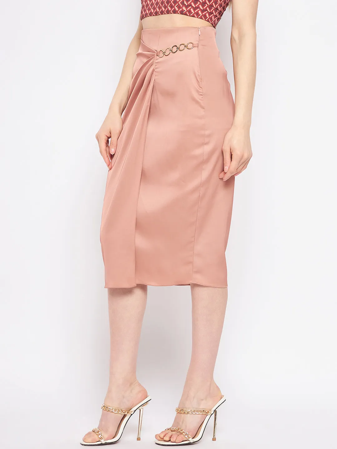 Relax Vibe FlatlockStitching Madame Women Solid Camel Skirt