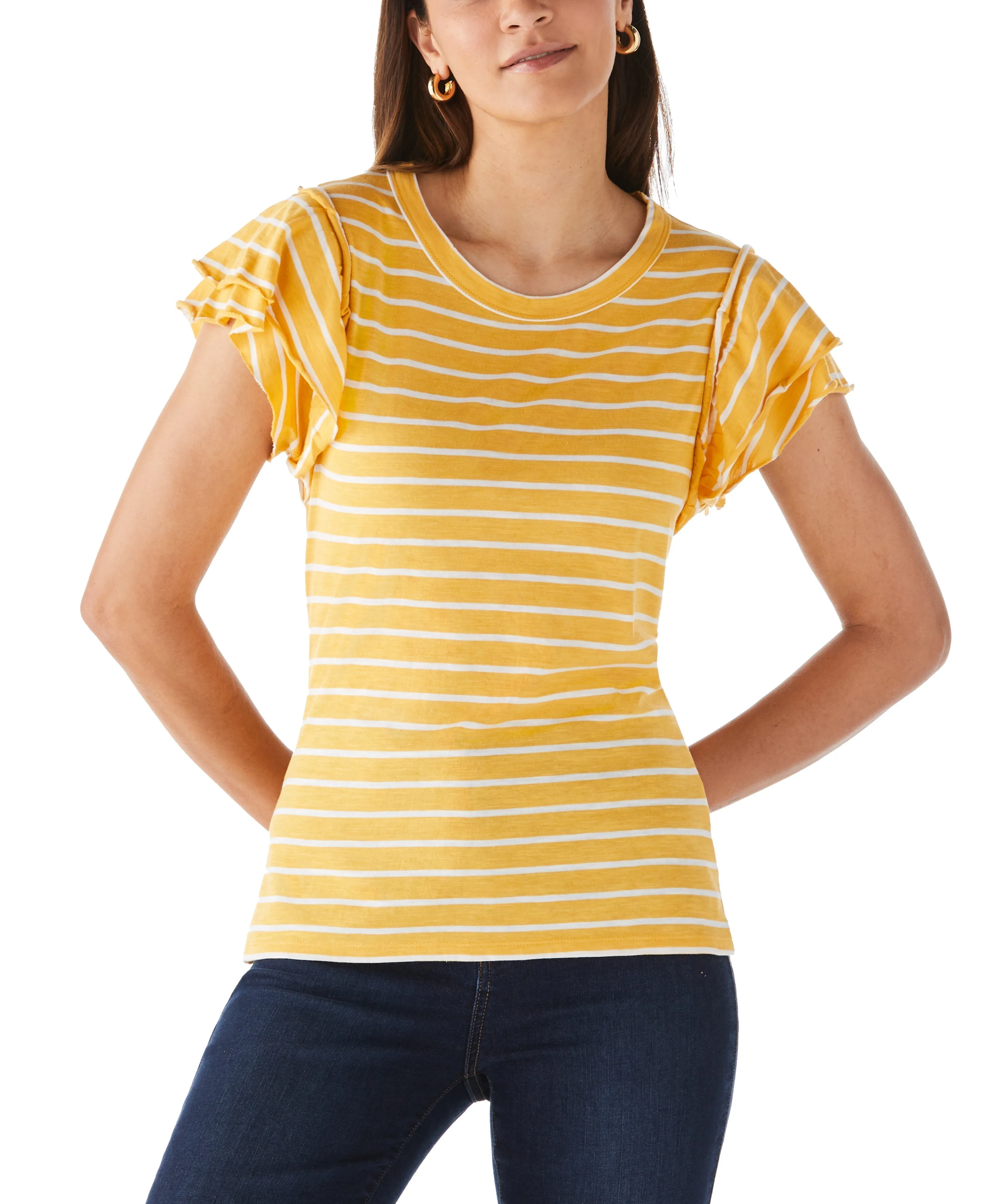 Stripe Ruffle Sleeve Tee Stylish Layer