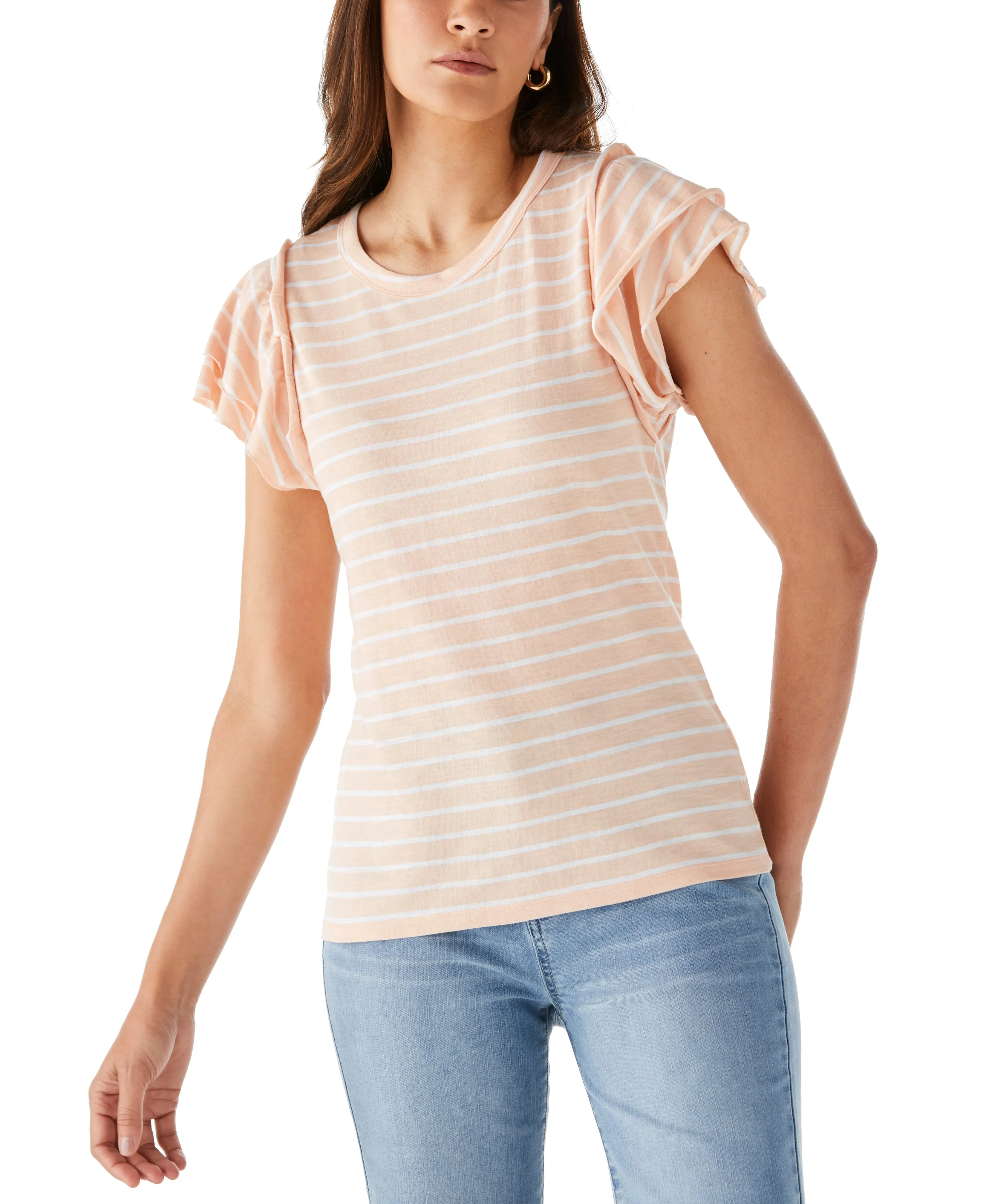 Glass Fit Stripe Ruffle Sleeve Tee