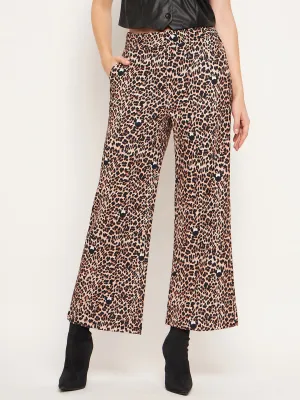 Non Slip Waist Grip ReinforcedSeams Madame Women Printed Brown Trouser