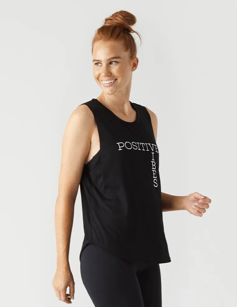 Fade Resistant Dye Glyder Positive Vibes Power Tank - Black