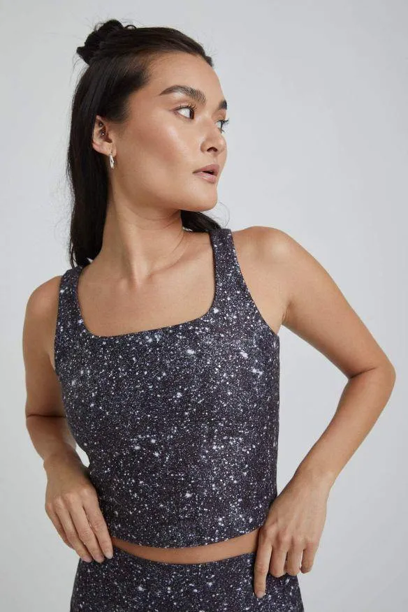 Wear It To Heart Thalia Cropped Tank - Noir Super Disco Foil Wide Armholes