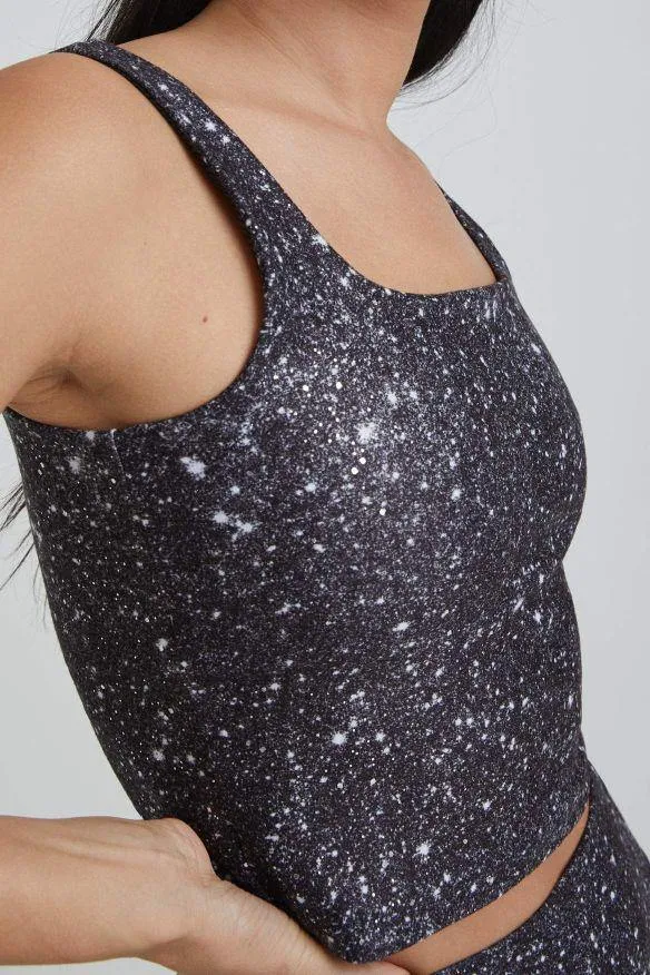 Wear It To Heart Thalia Cropped Tank - Noir Super Disco Foil Anti Chafing Design