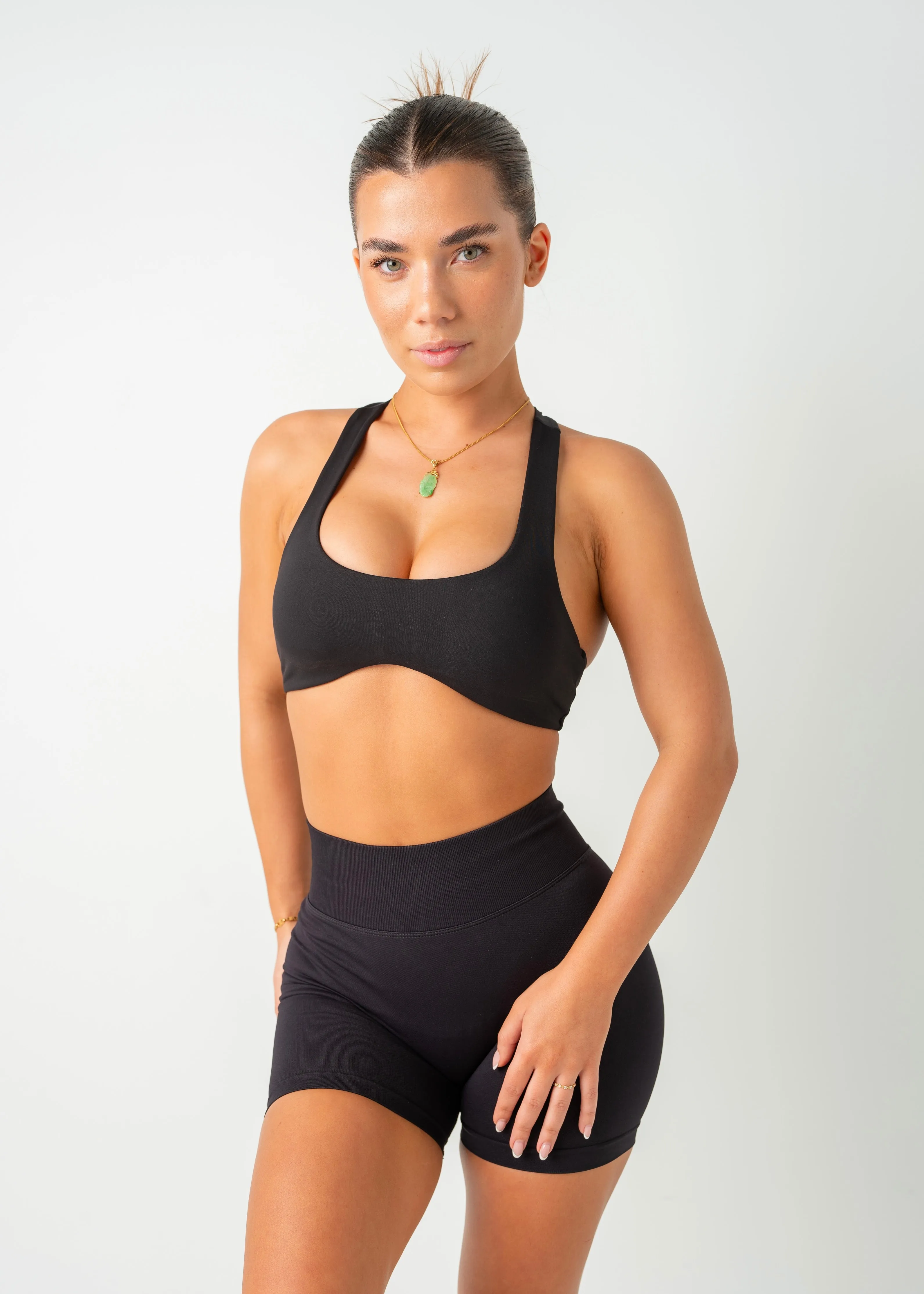 Drawstring closure seams MINIMAL RACER BRA - BLACK
