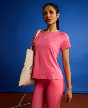 Leisure Casual Essential Fashion Regular Fit Basic Half Sleeves Top Pink