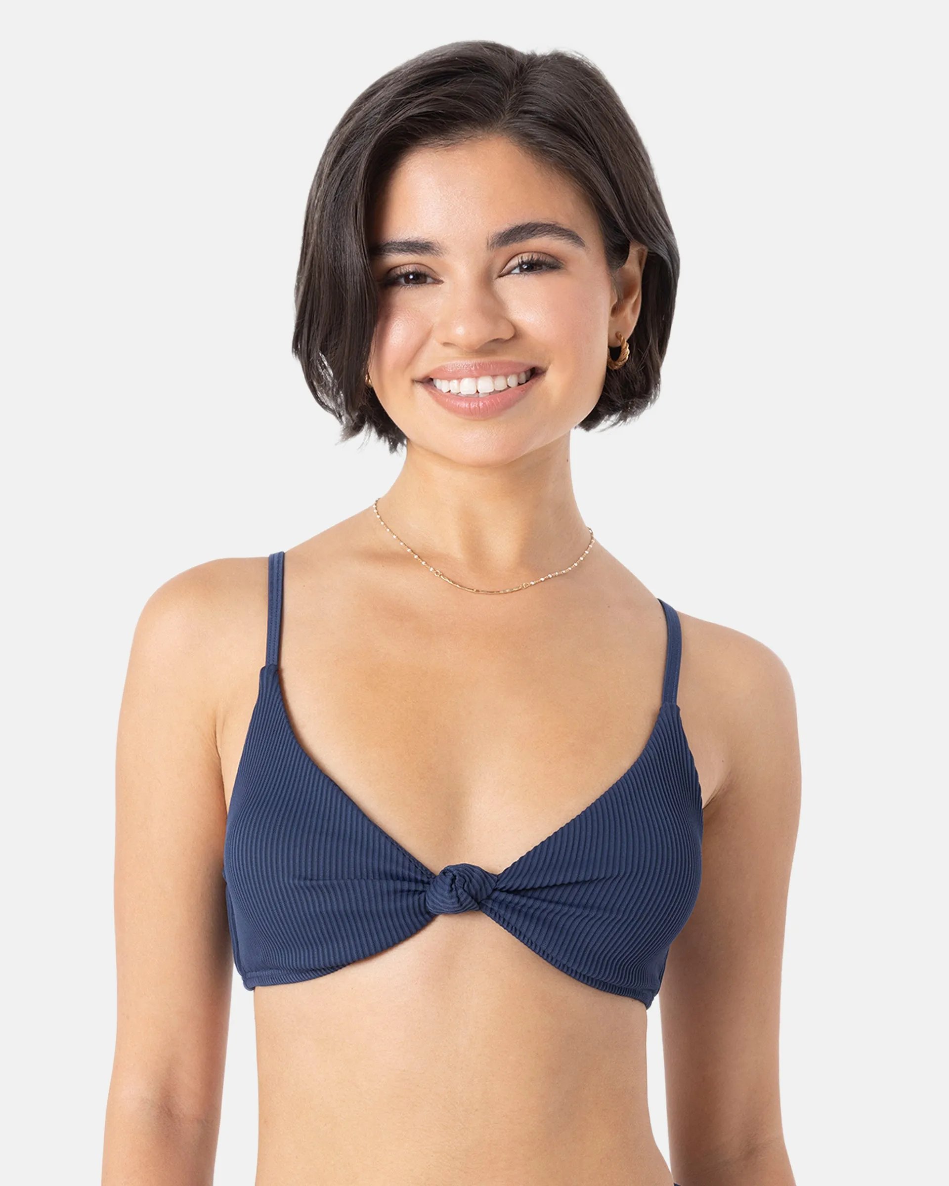 Rib Roxy Love Knot Bralette Bikini Top - Mood Indigo Thermal Regulating Layer