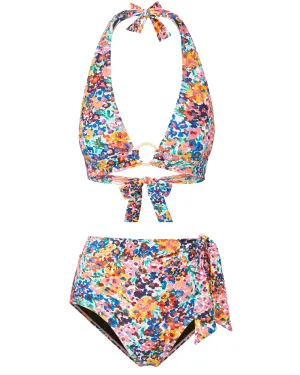 Smooth Silicone Grip Erin Top   Side Tie High Waist Bottom In Painted Petals