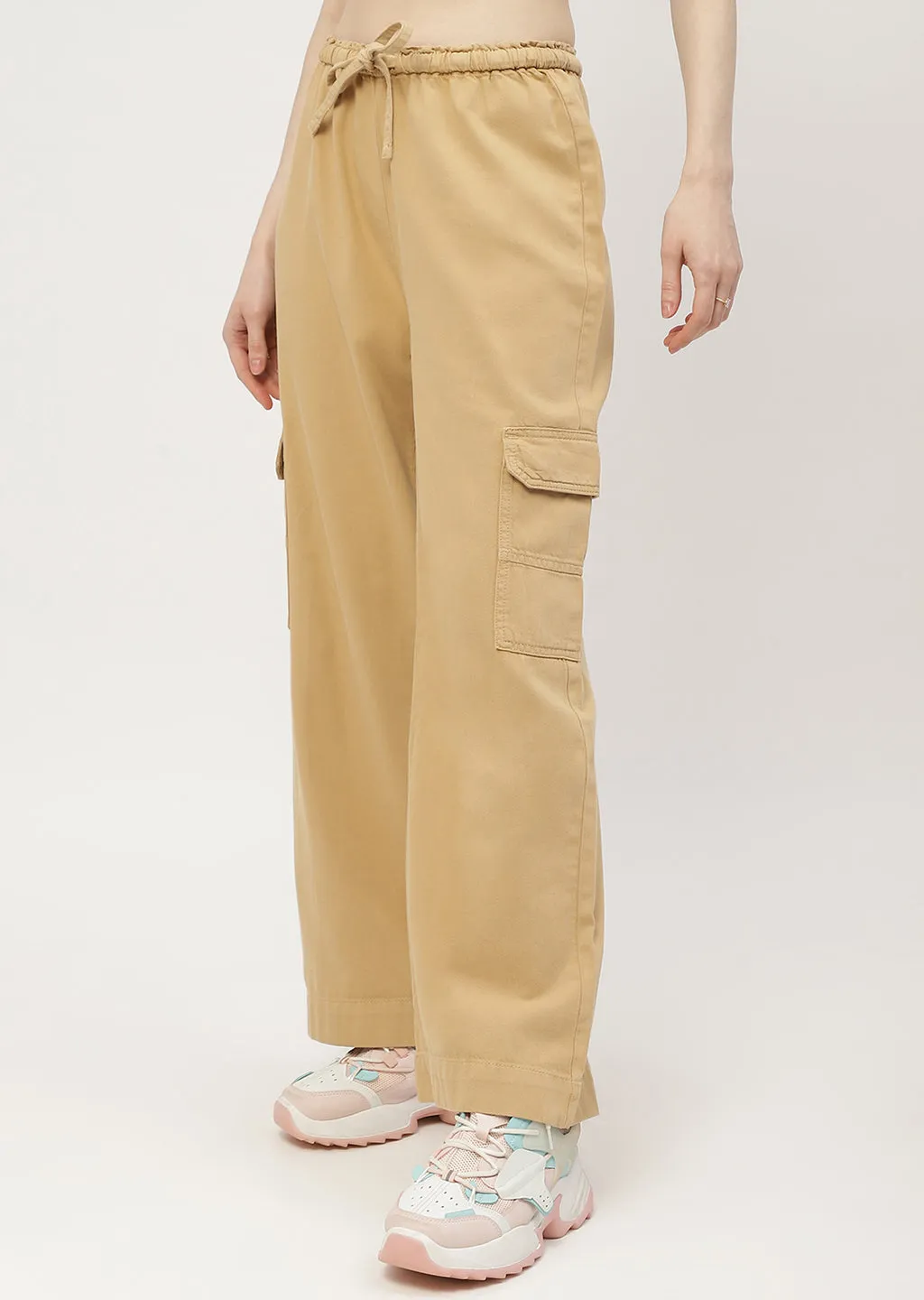 No Iron Quality Fabric Madame Solid Yellow Cargo Jeans
