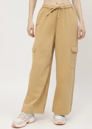 Madame Solid Yellow Cargo Jeans Wide-leg cut Core Style