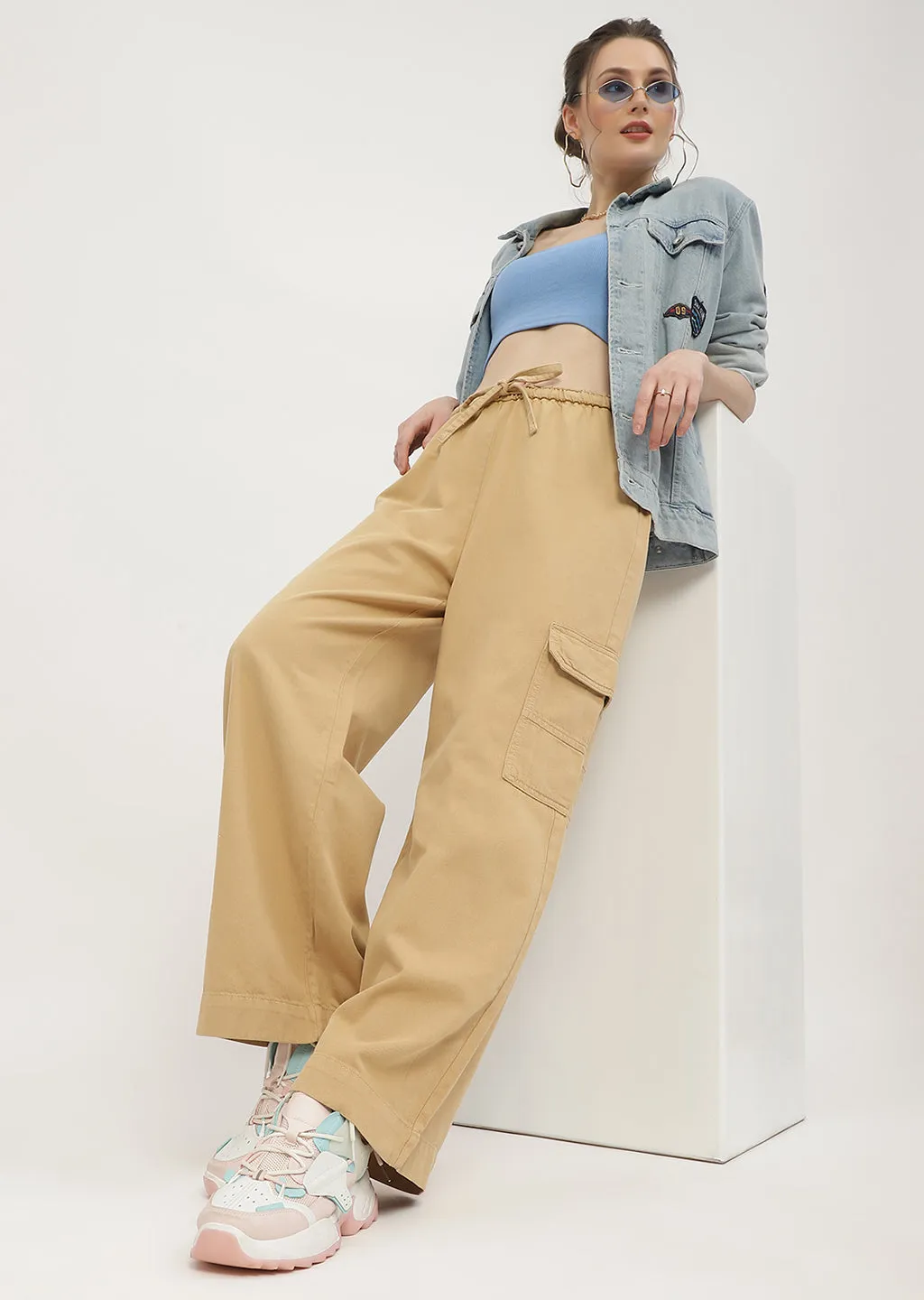 Madame Solid Yellow Cargo Jeans Anti Bacterial Treatment